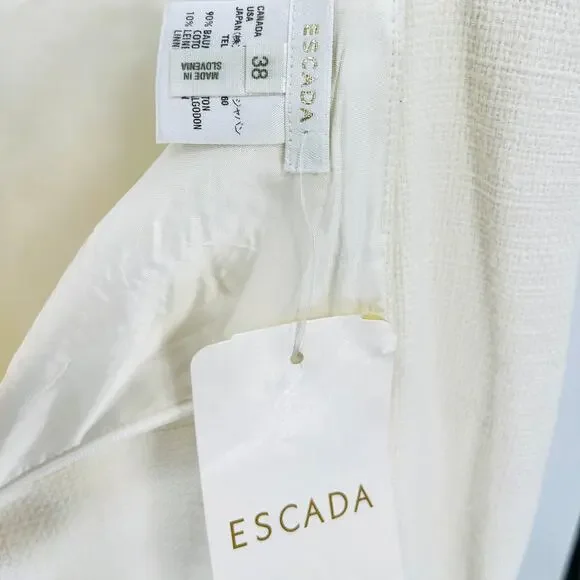 Vintage 90s Escada Ivory Elegant Cream Beaded Linen Cotton Skirt Suit - Picture 8 of 10